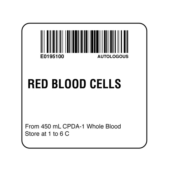 Nevs ISBT 128 Autologous Red Blood Cells 2" x 2" BBC-0195-1 - main